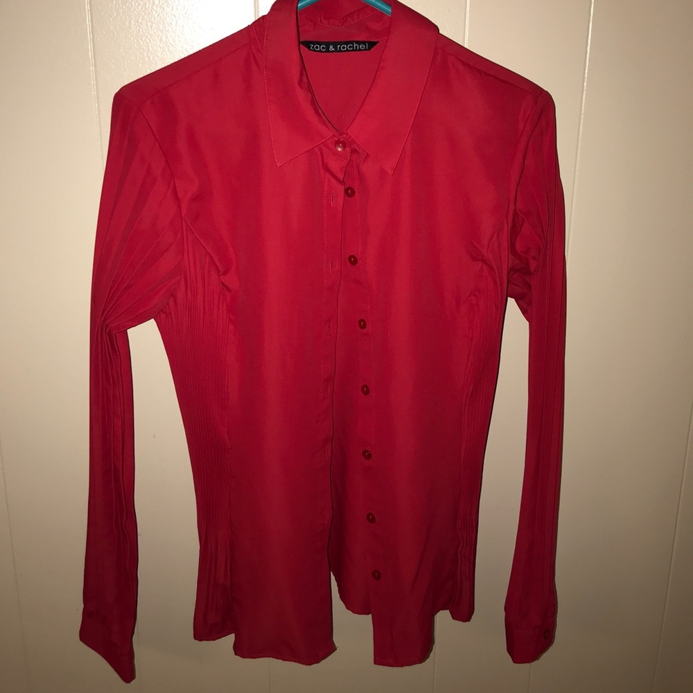 Red button up Zac & Rachel pleats dress shirt. M
