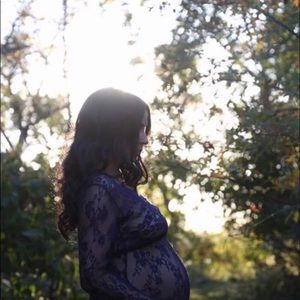 Lace royal blue maternity shoot dress