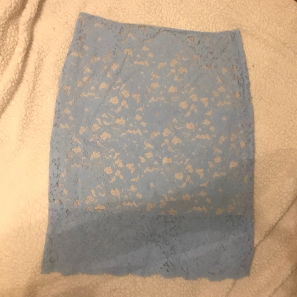 Blue Lace Lined Pencil Skirt