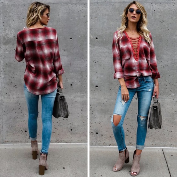 KLHOE | V-Neck Lace Up Top - Picture 4 of 8