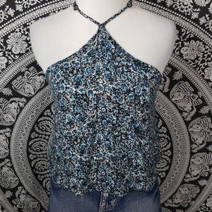 Vintage Y2K American Eagle Outfitters blue floral tank top halter crop top 2000s
