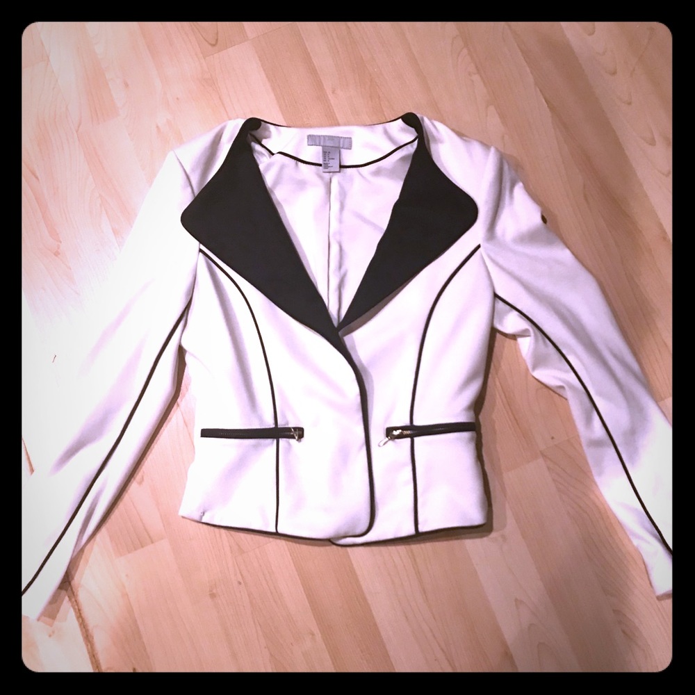 White Piped Blazer