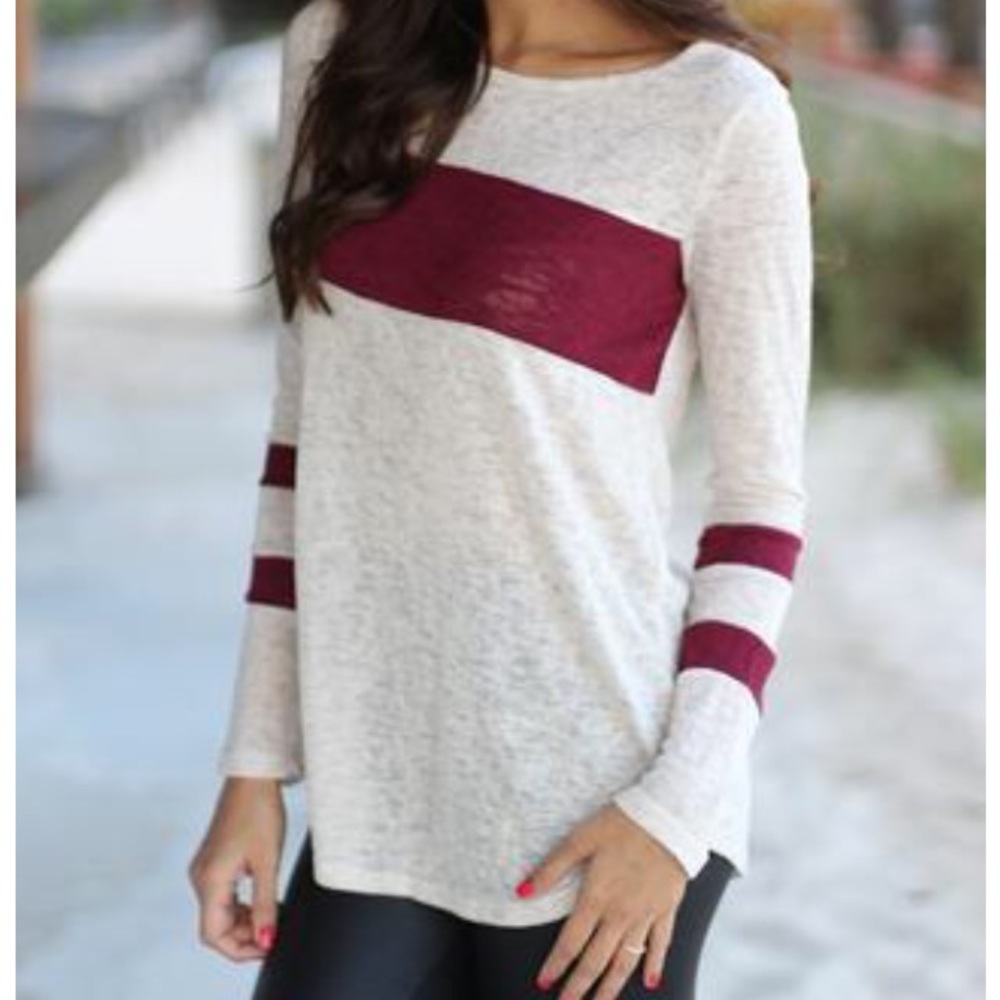Long Sleeve Burgundy Striped Shirt