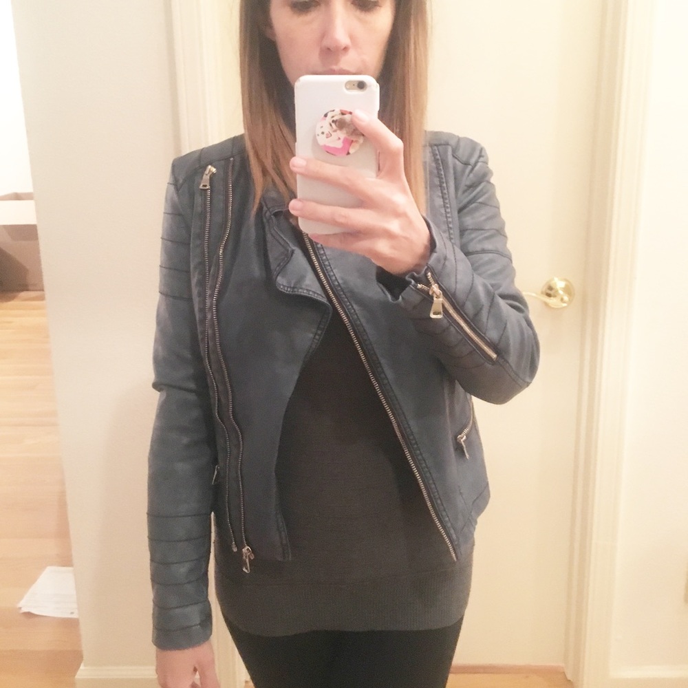 Blue/Gray Faux Leather Jacket