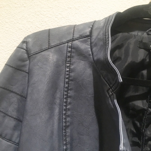 Blue/Gray Faux Leather Jacket - Picture 2 of 4