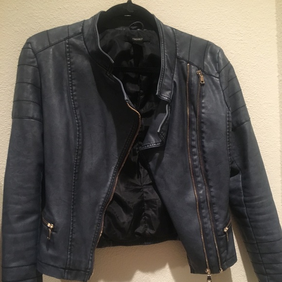 Blue/Gray Faux Leather Jacket - Picture 4 of 4
