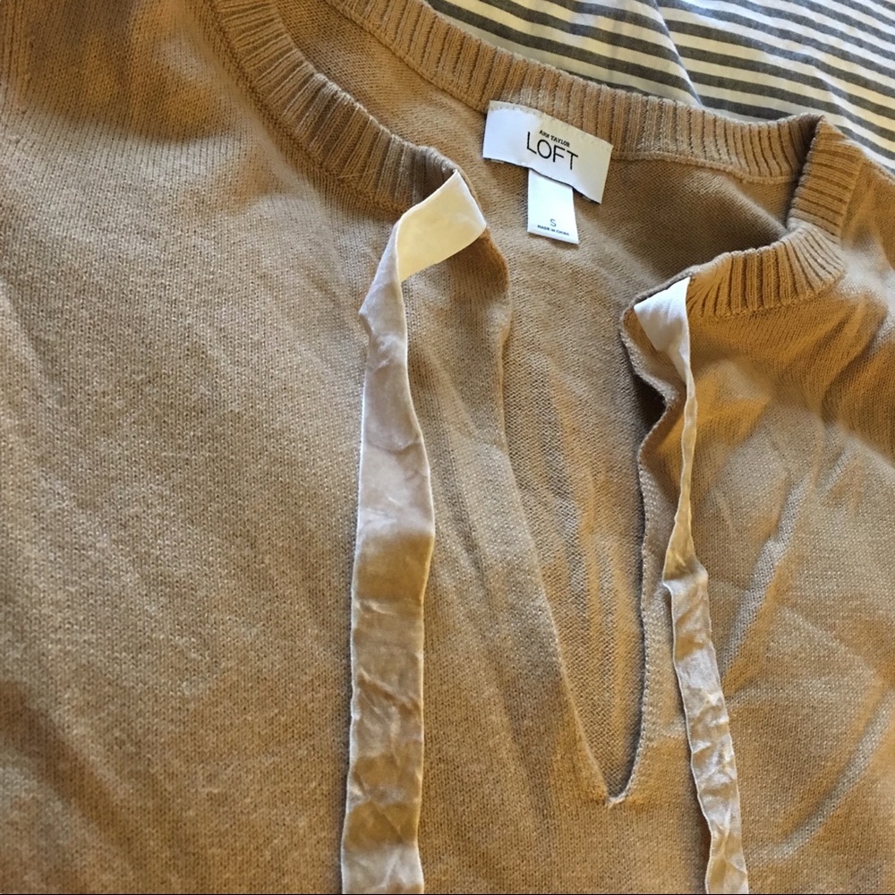 Loft deep v neck sweater with velvet ribbon ties