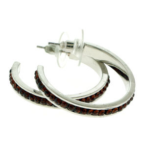 Silver-Tone Hoop Earrings, Brown Faceted Crystal