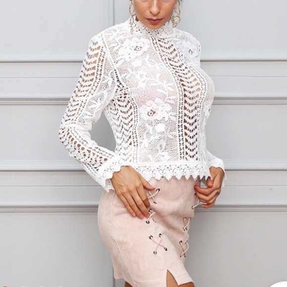 1 Left! Long Sleeve White Lace Top - Picture 2 of 7