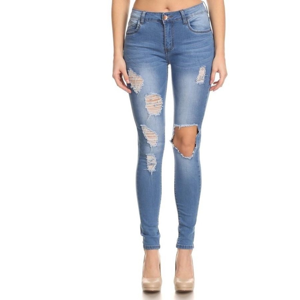 High Waisted Knee Cutout Skinny Jeans