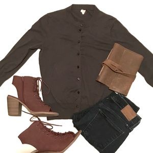 J. Crew The Clare Cardigan in Charcoal Gray