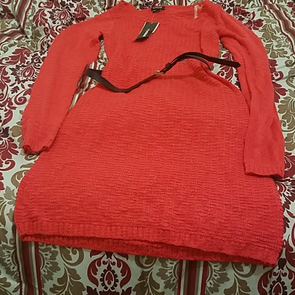 Mymichelle red long sleeve sweater dress