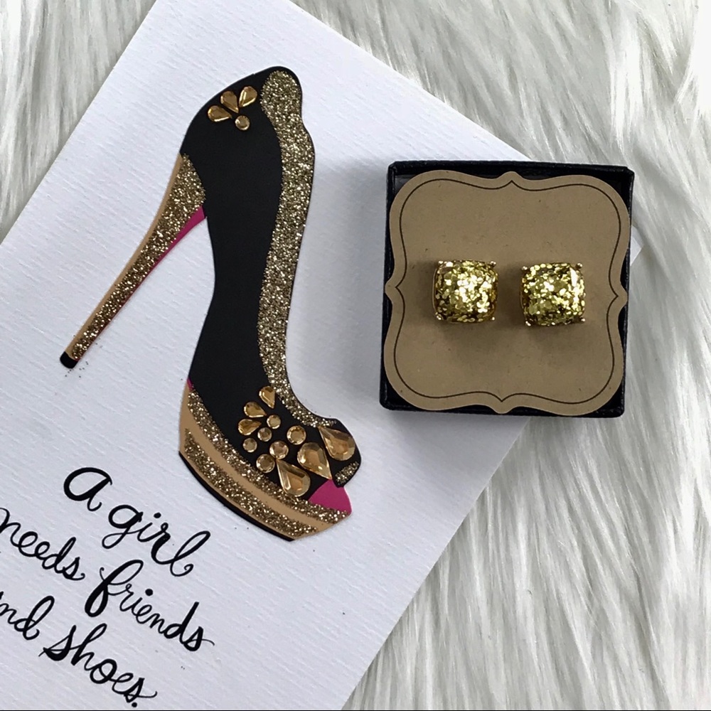 💰Gold Foil Cushion Cut Stud Earrings