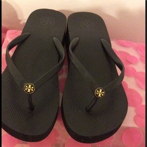 Tory  Burch Black Rubber Wedge Flip Flop