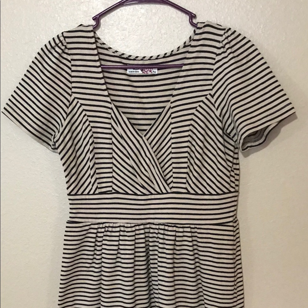 Romy knee length tan and black stripped dress