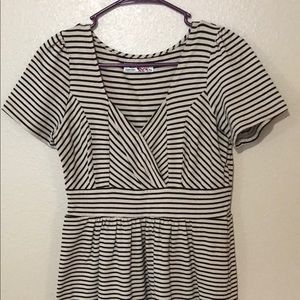 Romy knee length tan and black stripped dress