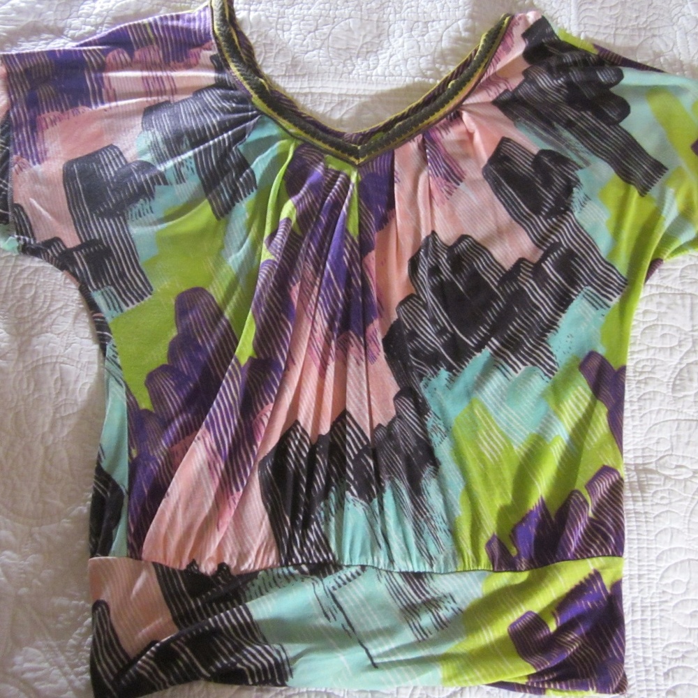 Anthro C.Keer M Banded Brushstroke Batwing Top