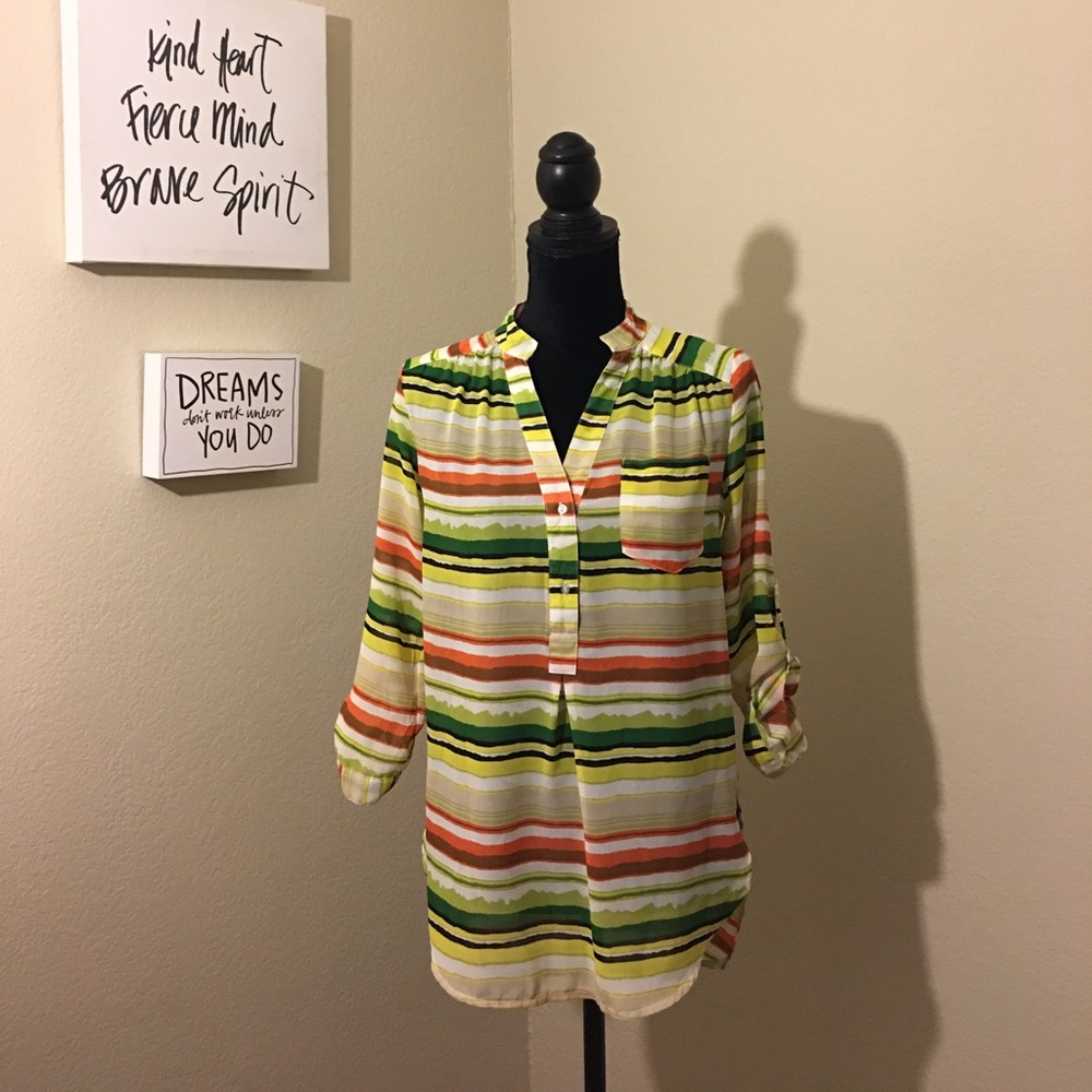 Colorful NWOT Button Down Flowy Dress Shirt