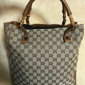Gucci Canvas Handbag with Leather/ Bamboo Handles