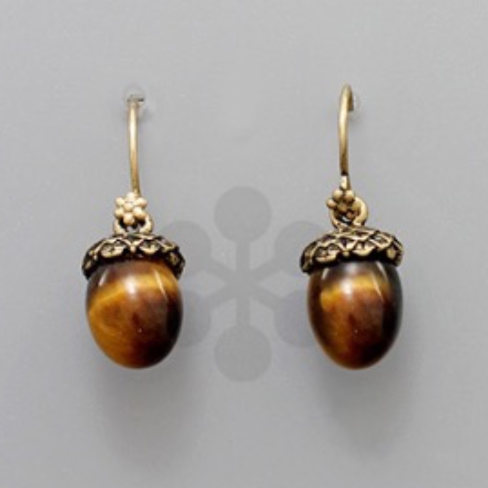 TigerEye/BurntGold Gemstone Acorn Earrings