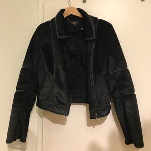 Black Bebe FauxFur/Leather Moto Jacket