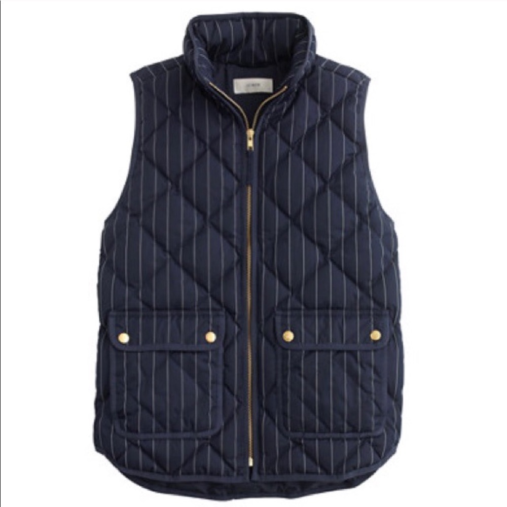 J crew navy pinstripe puffy vest size small