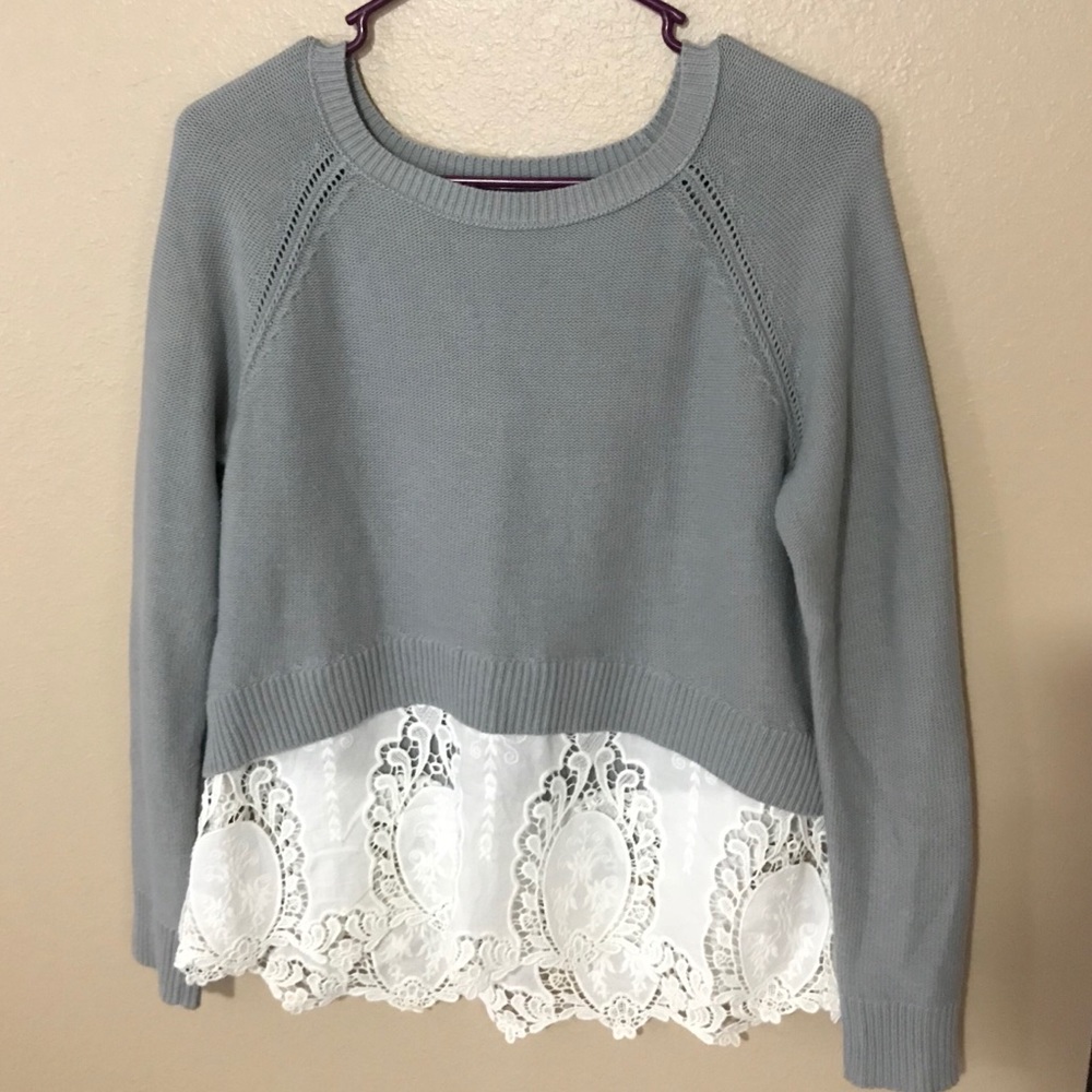 AE crop knit sweater with lace bottom