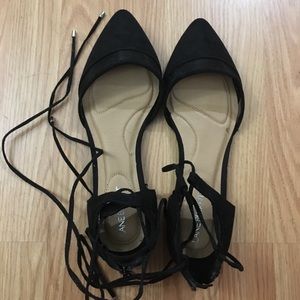 Lane Bryant Black Suede Strap Tie Flats Size 10W
