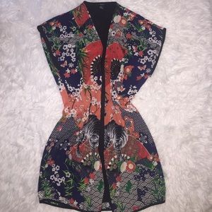 Asian Inspired Print Kimono Cardigan