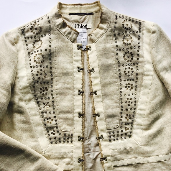 Chloe Jackets & Blazers - Chloe Women's Cotton Beige Sequenced Jacket