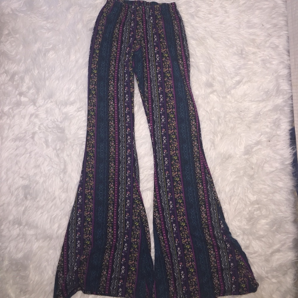 Border Print Bell Bottom Pants - Boho Print