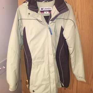 Mint green and dark grey Columbia winter jacket