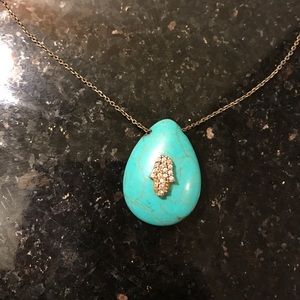 Turquoise and Gold Hamsa Necklace