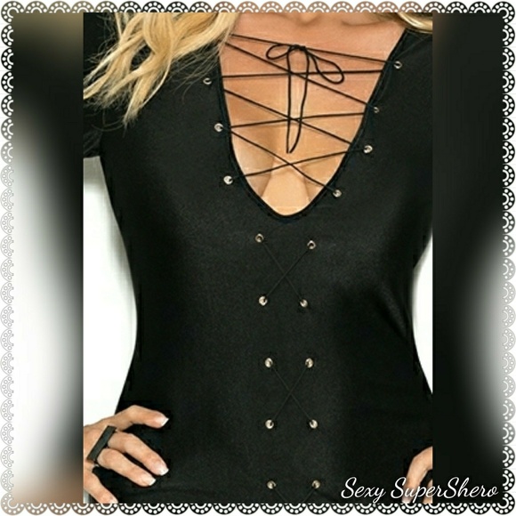 🆕PLUS Lace Up Long Sleeve Little Black Mini Dress - Picture 5 of 8
