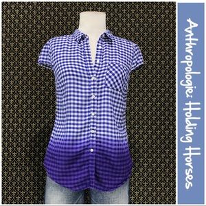 Anthro “Dipped Gingham Buttondown” Holding Horses