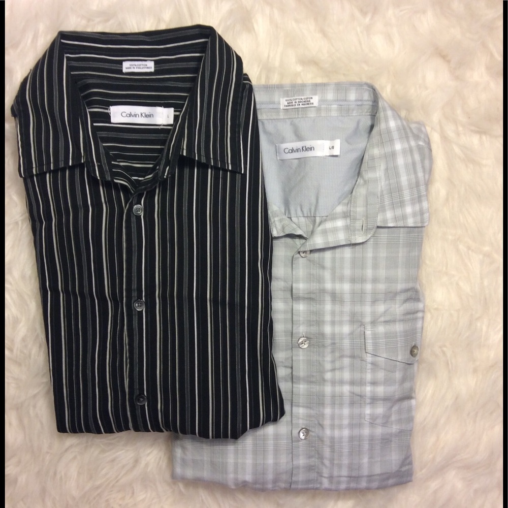 Calvin Klein Lot of 2 Large Dress Shirts Like New