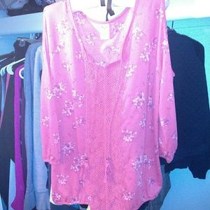 Coral floral cold shoulder top