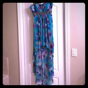 Strapless high low peacock