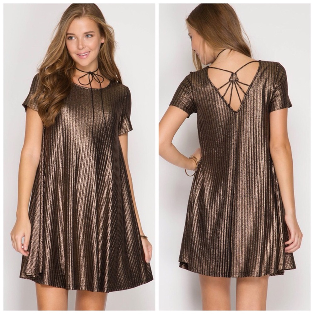 Bronze Strappy Back Swing Dress