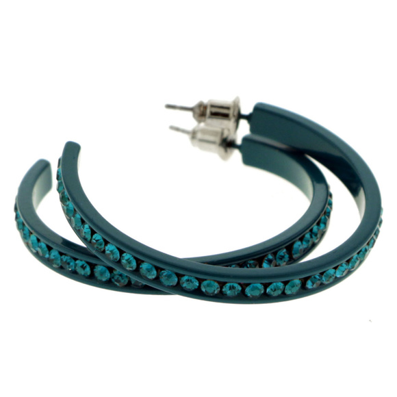 Blue Hoop Earrings with Sparkling Blue Crystal - Picture 1 of 3