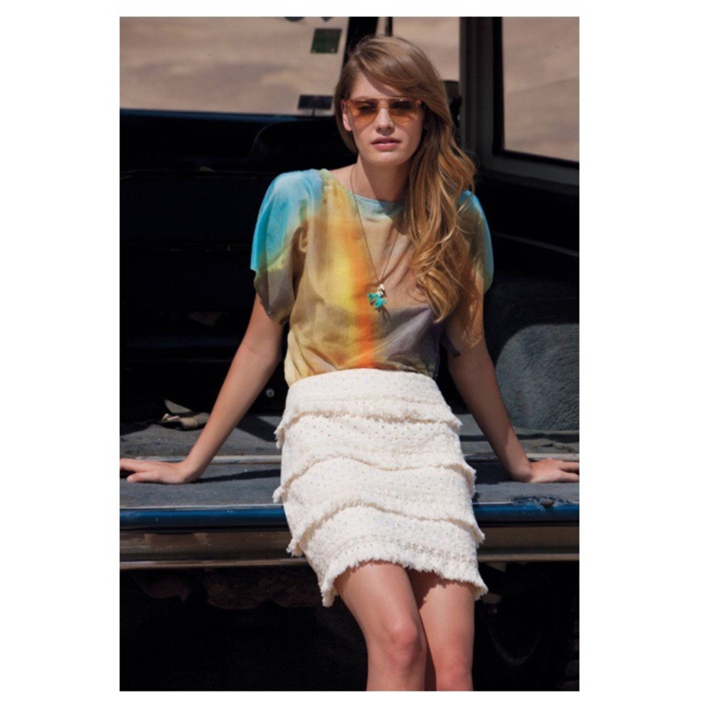 Anthropologie HD in Paris Tiered Fringe Skirt Sz 4