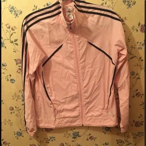 Pink with black stripes Adidas jacket.