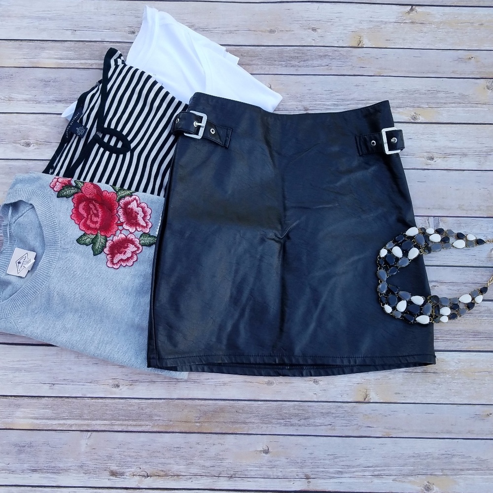 H&M Divided Black Faux Leather Pencil Skirt