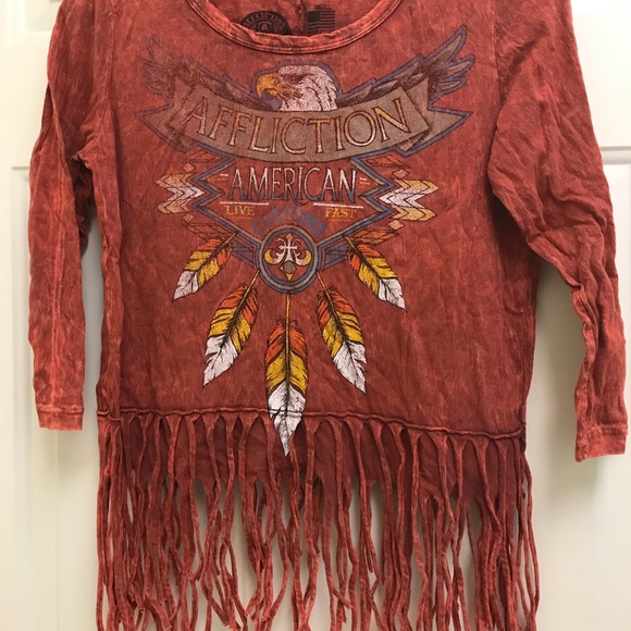 Affliction shortie fringed tshirt - Picture 2 of 5