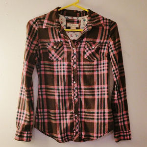Brown & Pink Arizona Plaid Button Down Shirt
