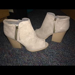 Suede open toe booties