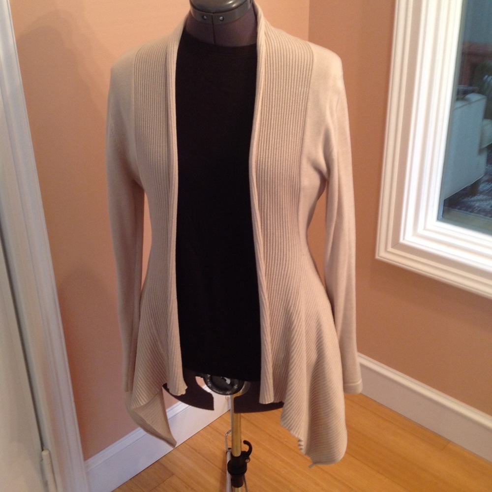 cream colored rolled front collar cardigan sweater