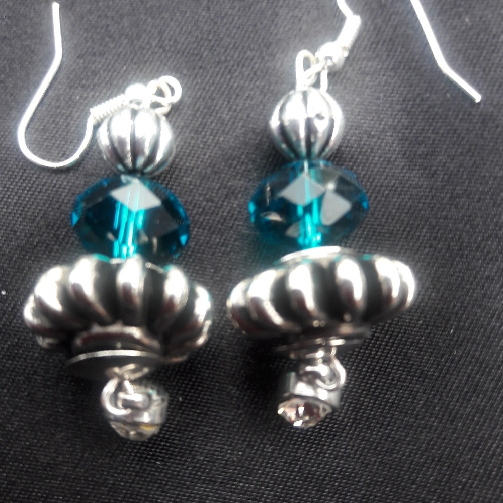 Handmade blue & silver dangle earrings