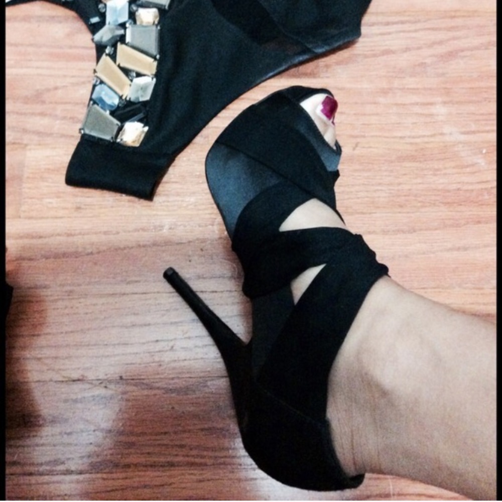 Black mesh high heels