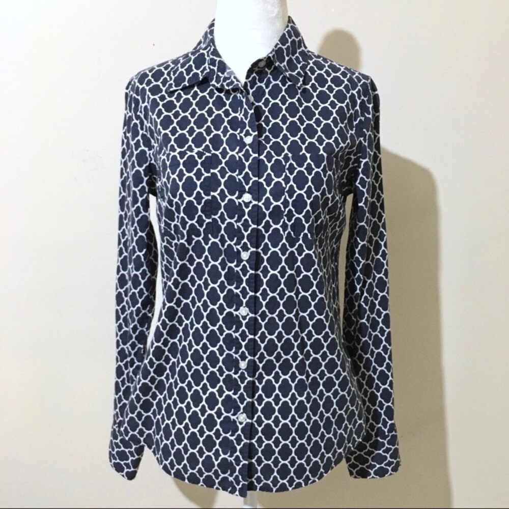 {MERONA} Navy & White Pattern Button Up